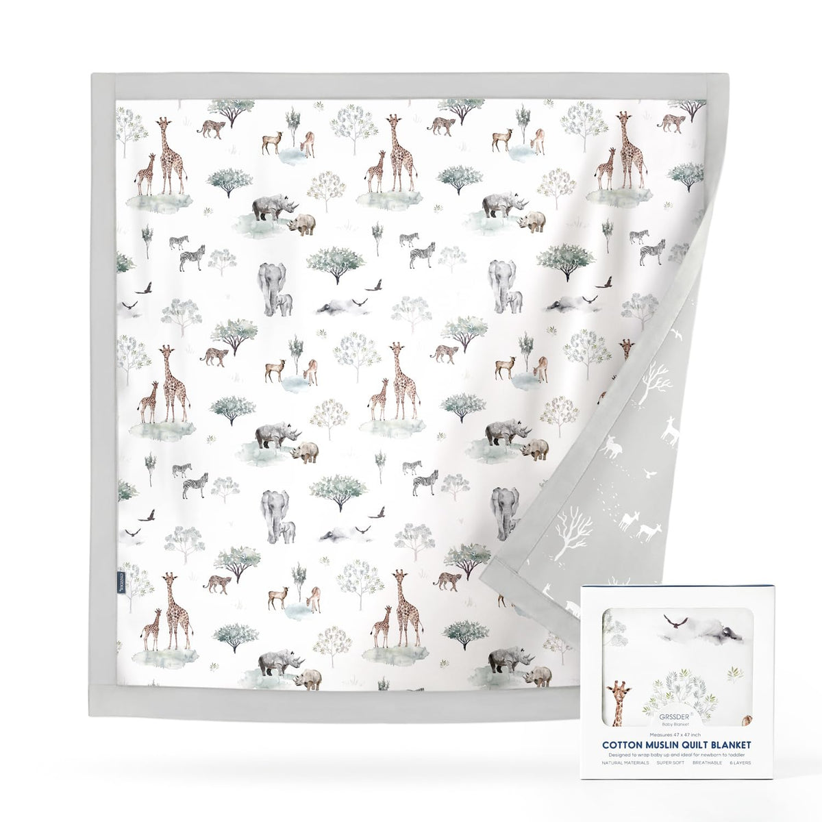 Grssder Cotton Muslin Quilt Blanket - Silky Soft And Breathable Baby Blanket Quilt, Oversized Muslin Blankets For Newborns, Todd
