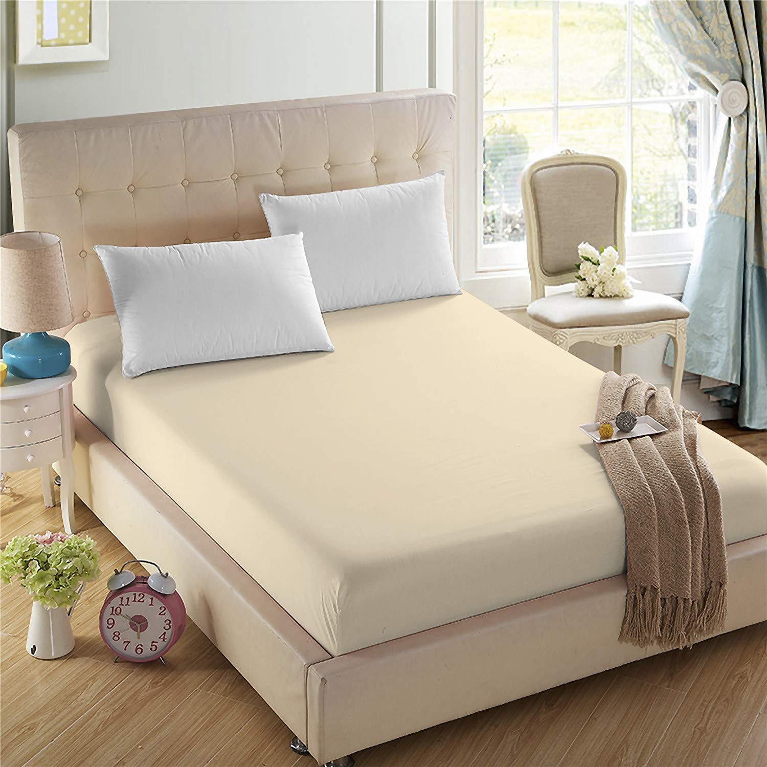 4U'Life Single Fitted Sheet, Prime 1800 Series, Ultra Soft & Comfortable, Double Brushed Microfiber (Dull Beige, Full)