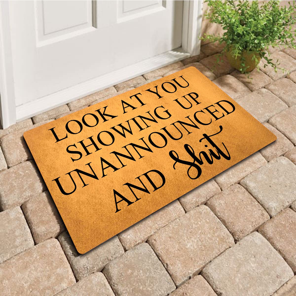 Funny Welcome Doormat Home Decor Rugs Welcome Mat With Rubber Back (18 X 30)Inch Look At You Showing Up Unannounced And Shit Doo