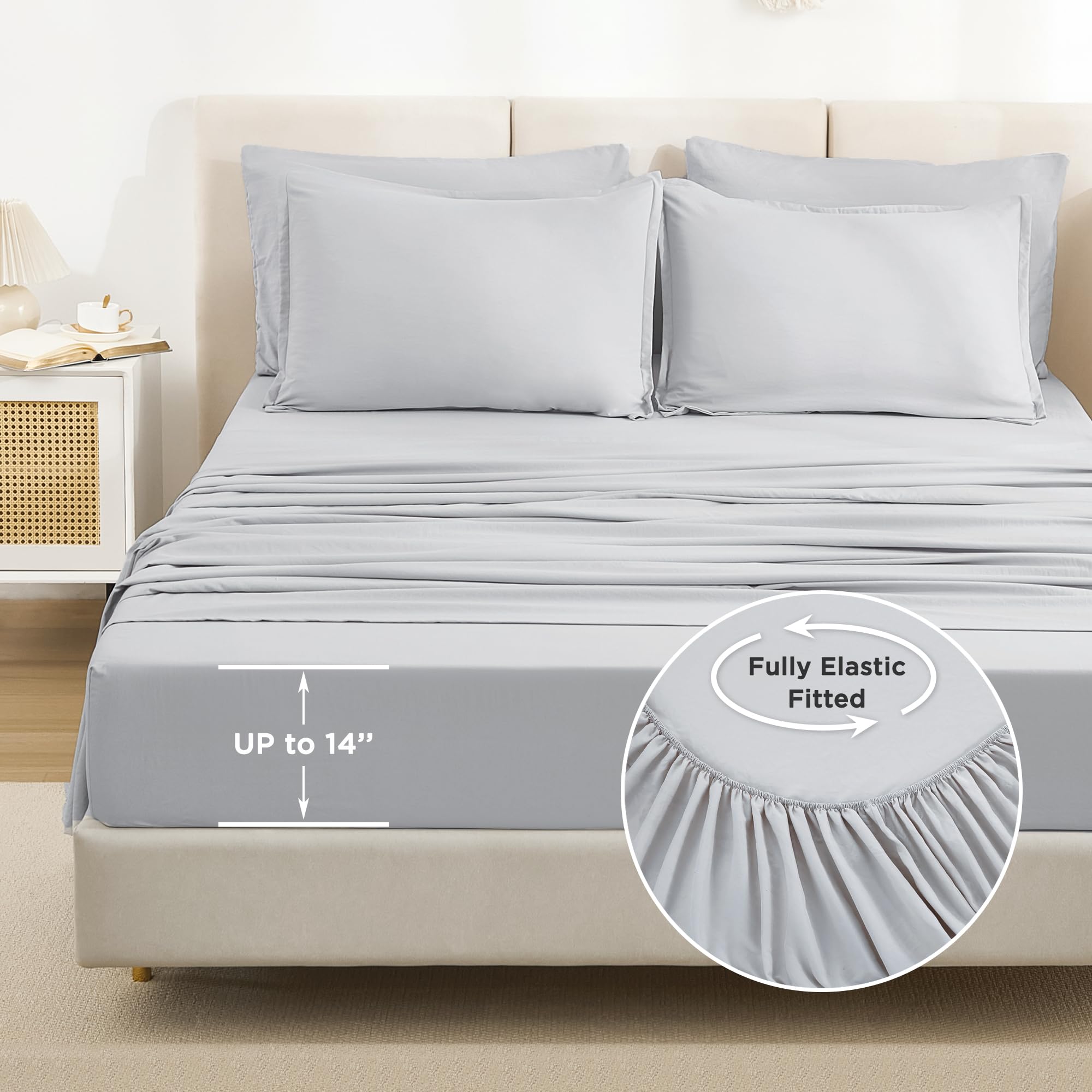 Litanika Queen Comforter Set Light Grey - 7 Pieces Bed In A Bag Queen Beddding Comforter Sets, Solid Lightweight Bed Set With Co