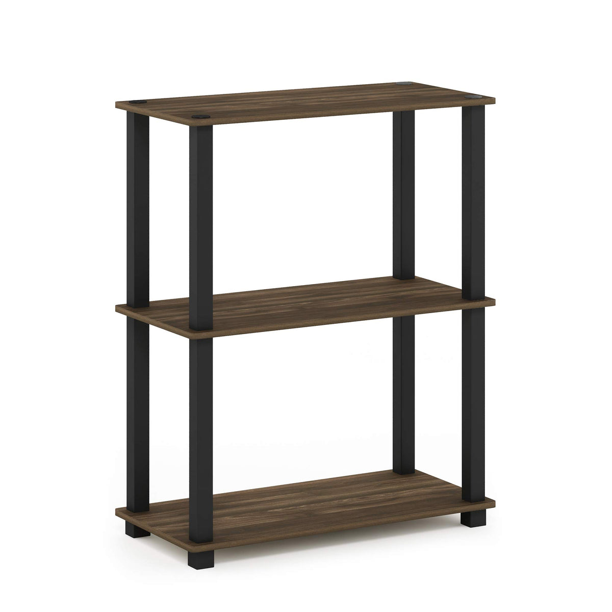 Furinno Turn-S-Tube 3-Tier Compact Multipurpose Shelf Display Rack With Square Tube, Columbia Walnut/Black