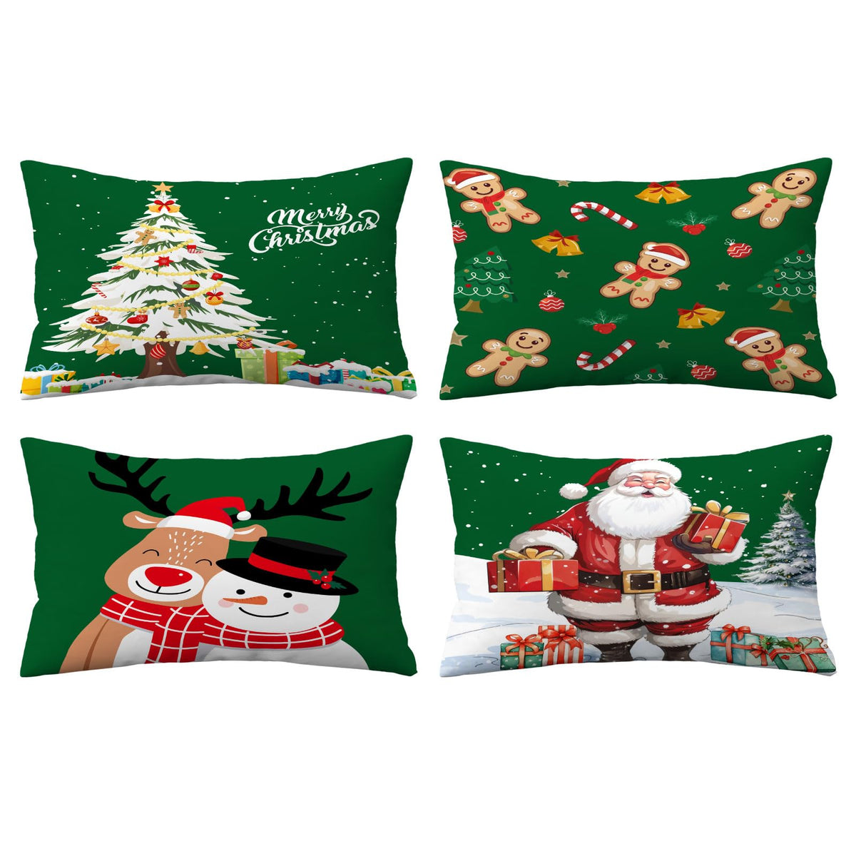Merry Christmas Pillow Covers 12X20 Set Of 4 Velvet Christmas Pillow Cases Red Green Xmas Winter Holiday Throw Pillow Covers Chr