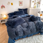 Chovy Faux Fur Plush Navy Blue Comforter Sets Twin/Full Size - Ultra Soft Shaggy Flannel Velvet Fluffy Fuzzy 3Pc Bedding Set (Co