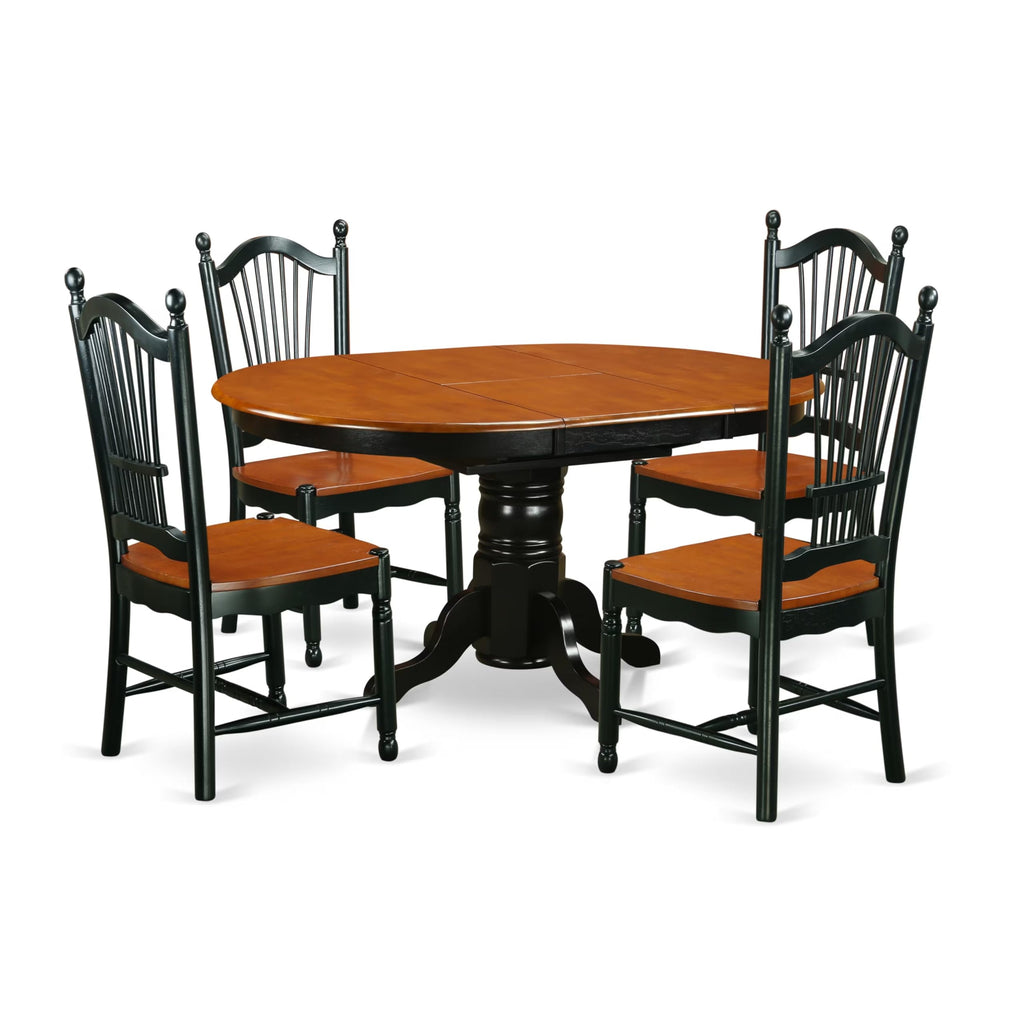 East West Furniture AVDO5-BCH-W 5 Piece Dining Room Furniture Set Includes an Oval Wooden Table with Butterfly Leaf and 4 Kitchen Dining Chairs, 42x60 Inch, Black & Cherry