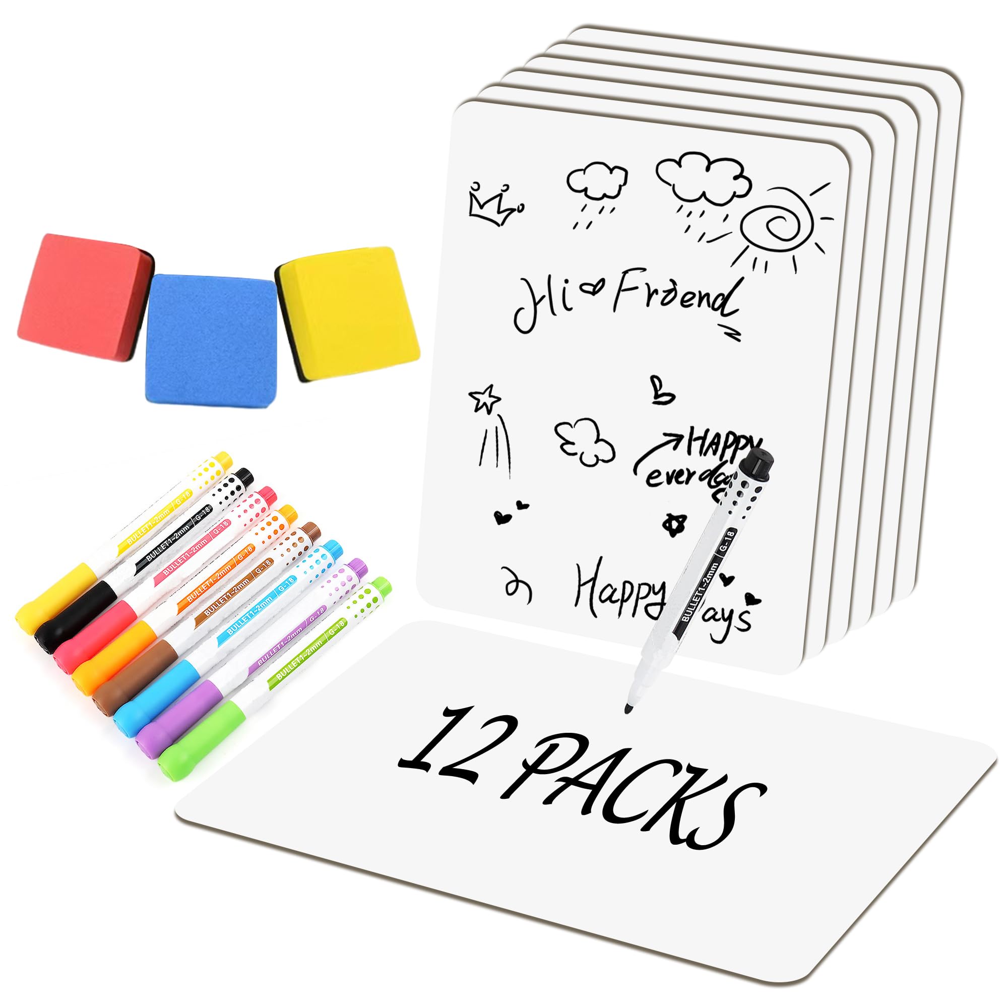 Set Of 12 Small White Board Dry Erase Boards Classroom Pack 9 ' X12    Double Sided Personal Whiteboards For Students Teachers