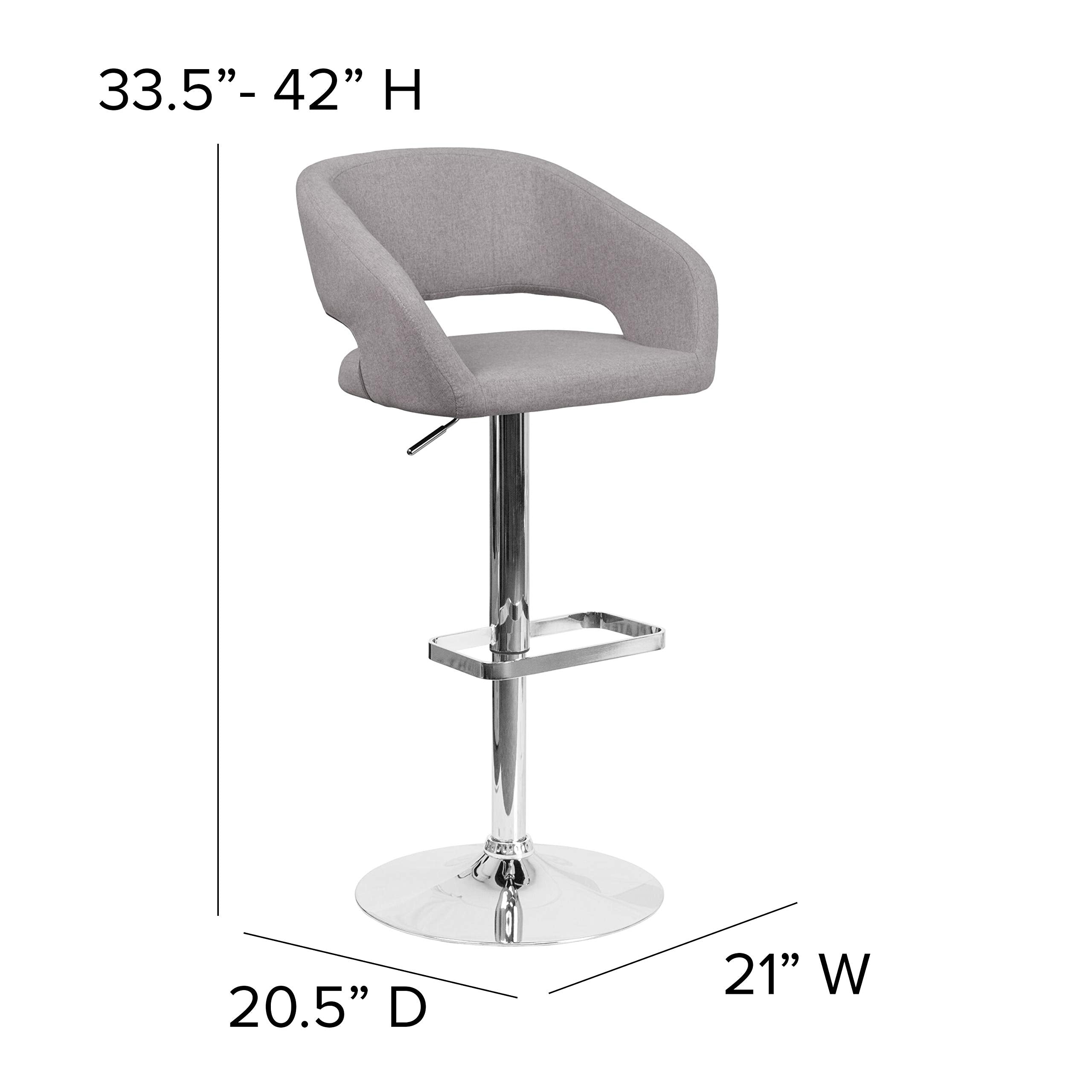 Flash Furniture Erik Contemporary Adjustable Height Barstool with Footrest and Rounded Mid-Back, Upholstered Bar or Counter Height Stool, Gray/Chrome