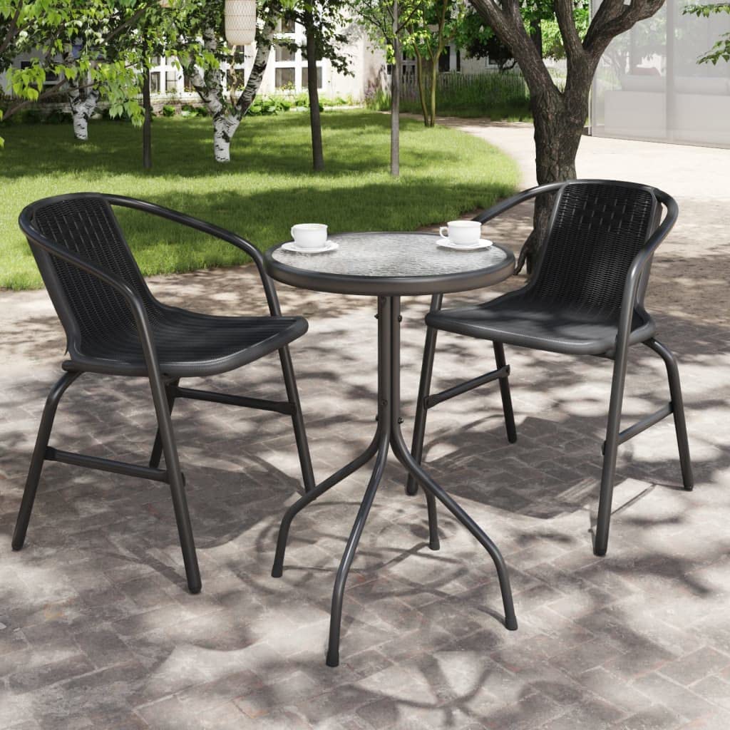 vidaXL Outdoor Patio Table | Steel Frame and Glass Top | Sturdy and Durable | Round Shape | Modern Design | 19.7"x28" | Anthracite Color