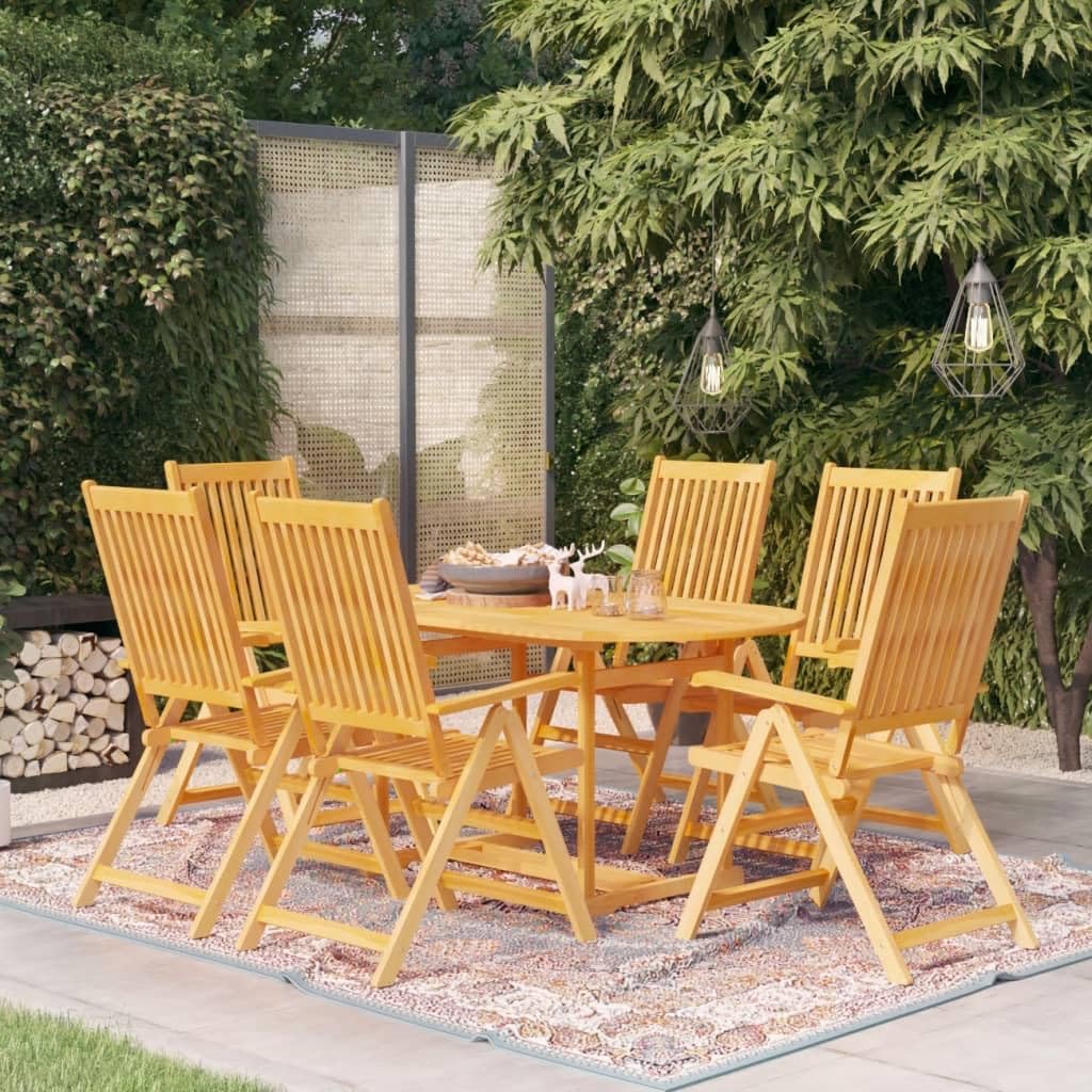 vidaXL 7 Piece Patio Dining Set - Solid Teak Wood, Indoor and Outdoor Use, Table with Umbrella Hole, Foldable and Adjustable Chairs with 7 Reclining Positions, Easy Maintenance