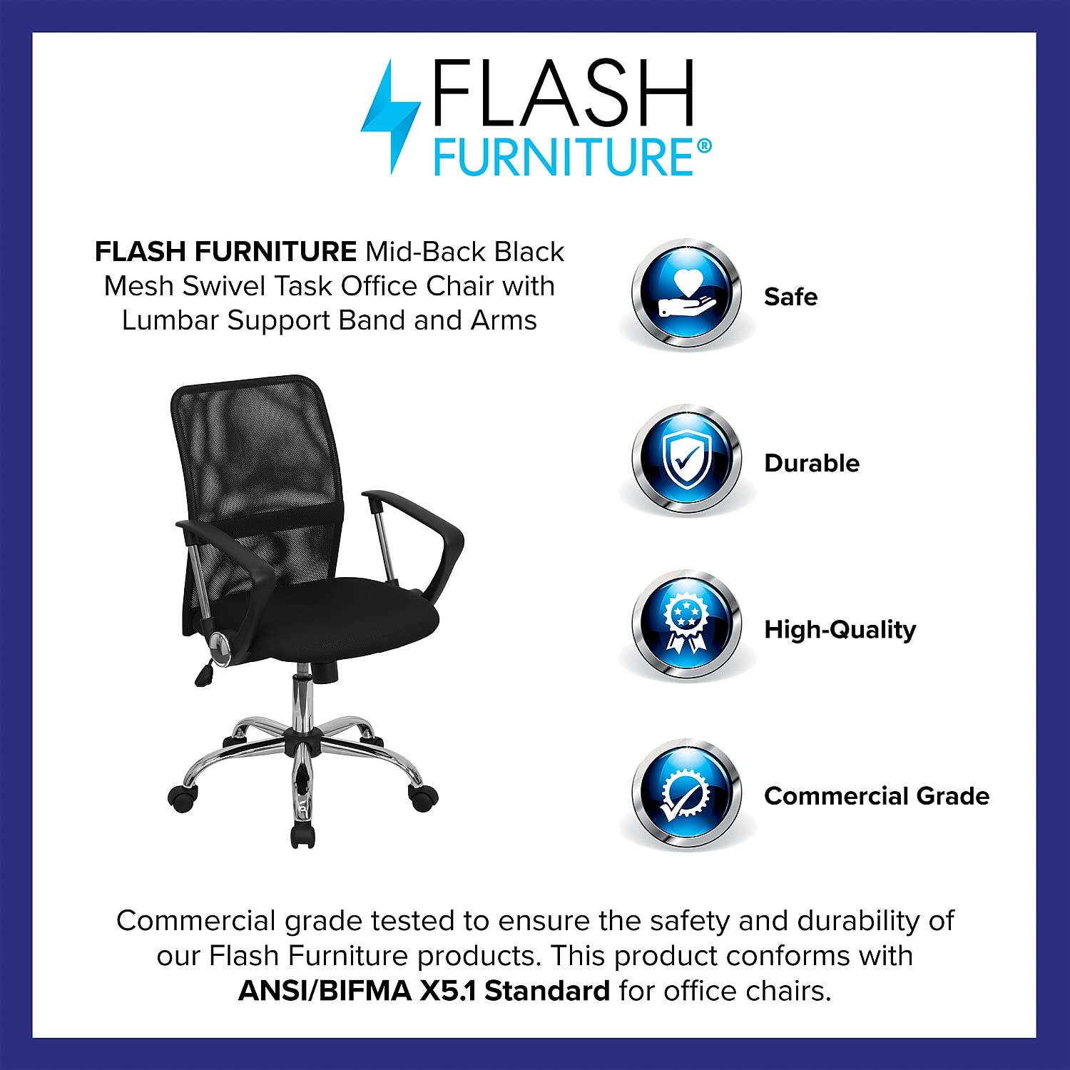 Flash Furniture Mid-Back Black Mesh Swivel Task Chair With Chrome Base
