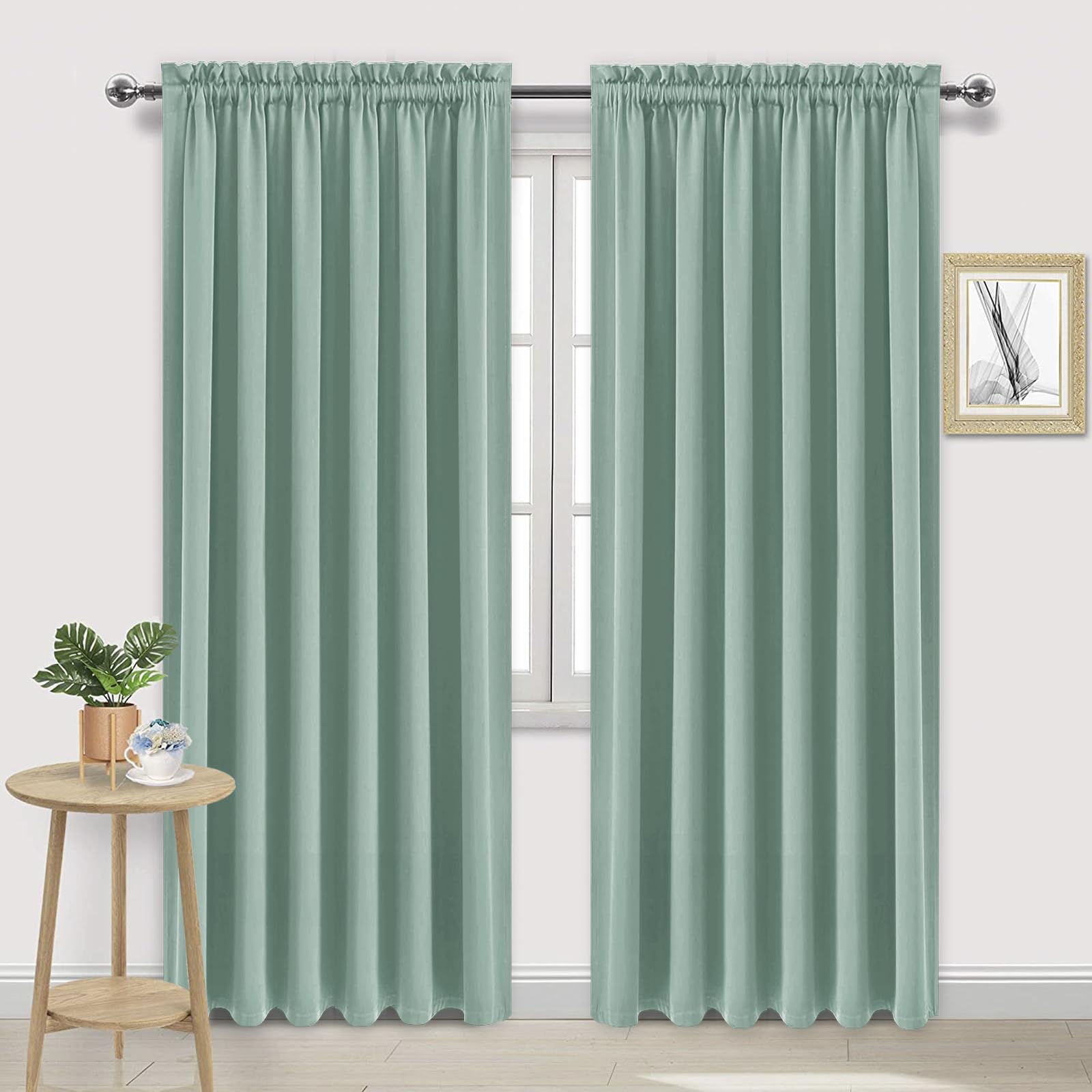 Dwcn Blackout Curtains For Living Room Thermal Insulated, Energy Saving & Noise Reducing Bedroom Curtains, Sage Green, W 70X L 8