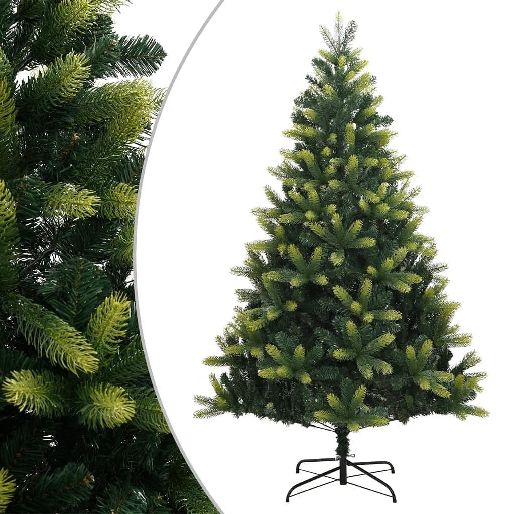 vidaXL Artificial Hinged Christmas Tree - Lifelike PE Tips, Easy Assembly, Stable Metal Stand - Light and Dark Green - 70.9&quot; Height, 46.1&quot; Bottom Diameter