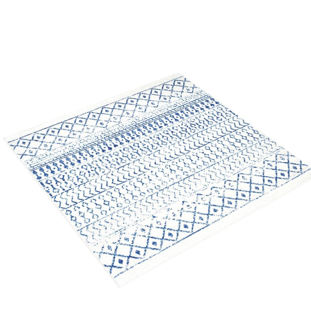 Livabliss Chester Boho Moroccan Area Rug, 7'10'' Square, Cream/Royal Blue