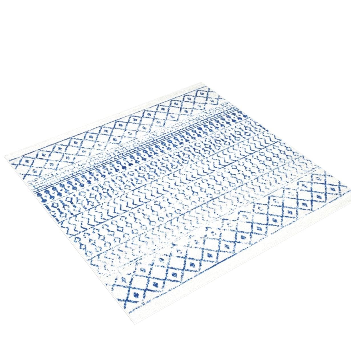Livabliss Chester Boho Moroccan Area Rug, 7'10'' Square, Cream/Royal Blue