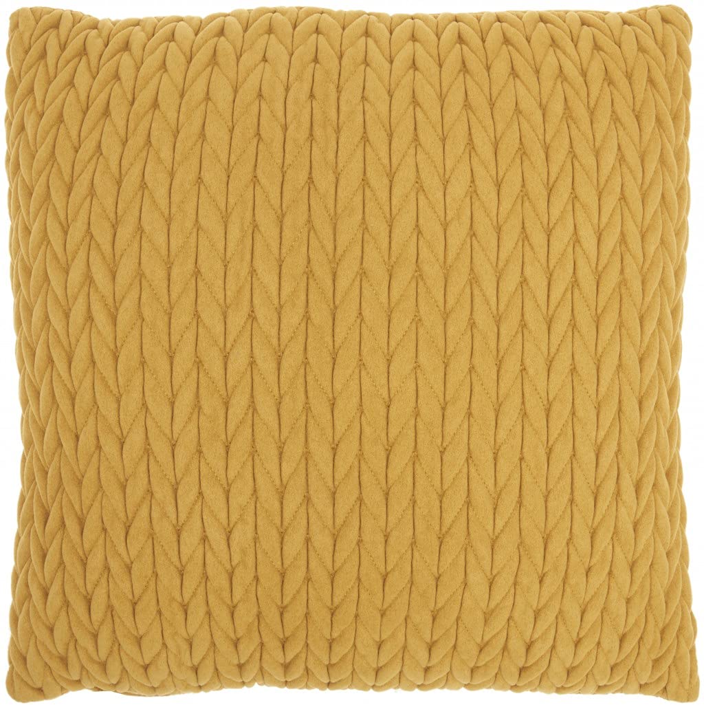 HomeRoots 100% Polyester Mustard Yellow Chunky Braid Throw Pillow