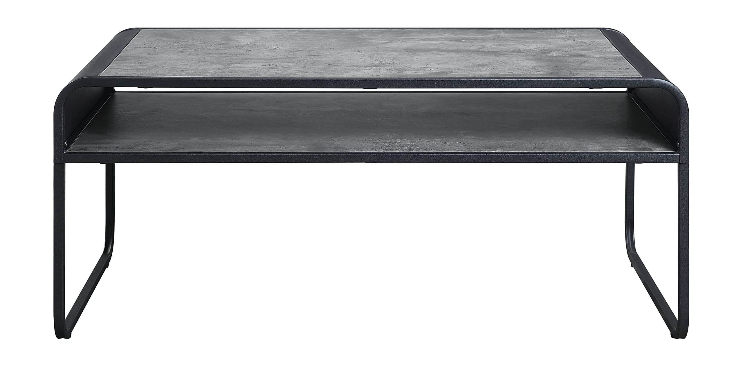 Acme Furniture Rectangular Coffee Table with Open Shelf, Concrete Gray and Black
