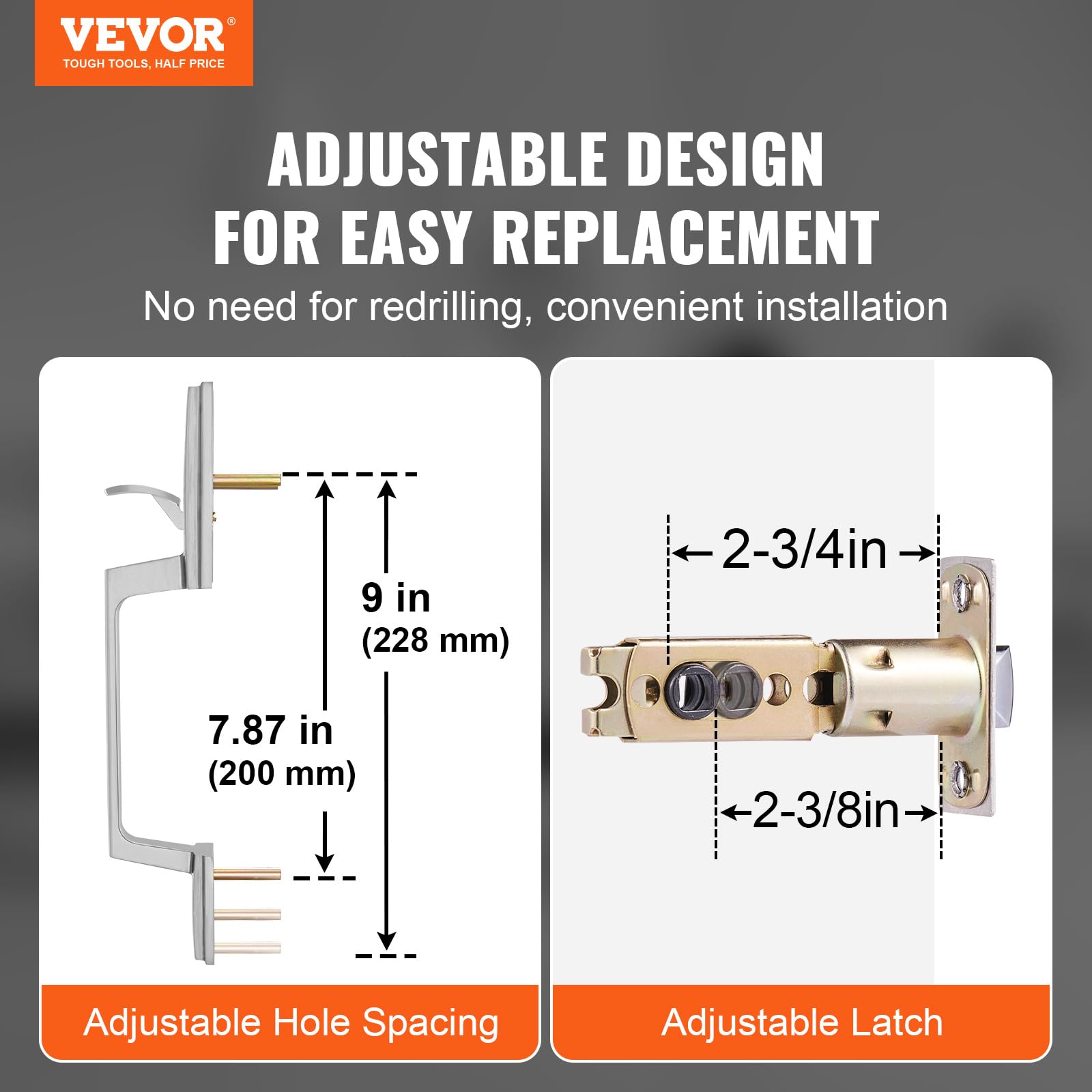 Vevor Front Door Handle, Satin Nickel Square Handle Set With Lever Door Handle No Lock, Adjustable Hole Space, Entry Door Handle