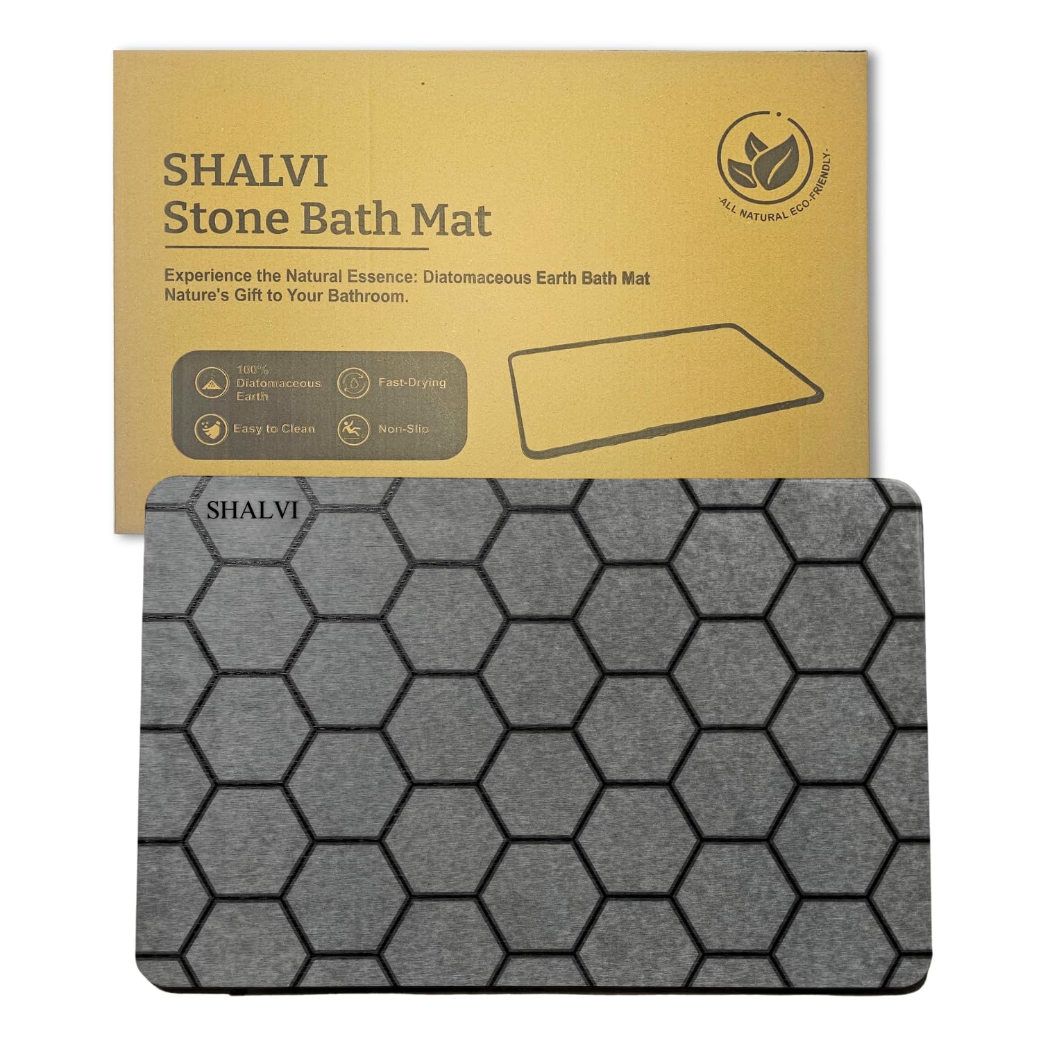 SHALVI Stone Bath Mat, Diatomaceous Earth Bath Mat/Water Absorbing/NonSlip/Quick Drying, Easy to Clean  Ideal for Bathroom, Sh