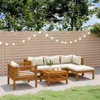 vidaXL 6-Piece Outdoor Lounge Set with Cushions - Solid Acacia Wood Frame - Cream Polyester Cushions - Perfect for Garden, Patio, Deck, Porch