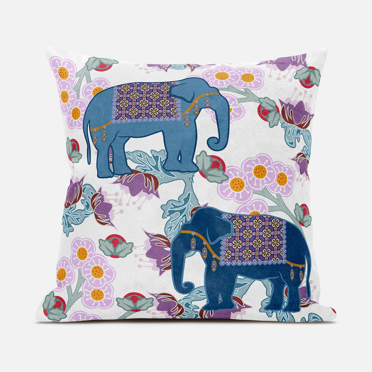 HomeRoots 26x26 Blue Pink Gray Elephant Blown Seam Broadcloth Animal Print Throw Pillow