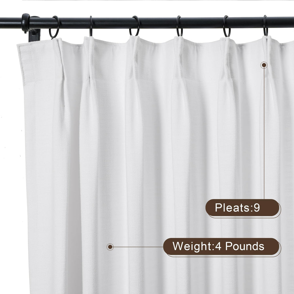 Twopages Snow White Linen Pinch Pleat Curtain For Living Room, Window Treatment Curtain Panel Double Layer Light Filtering Room
