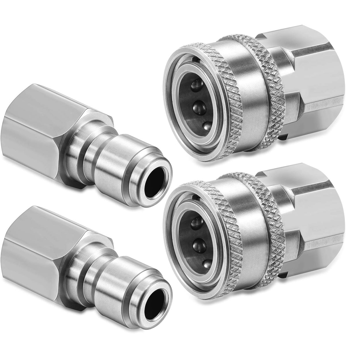 Hotop 2 Sets Npt 3/8 Inch Stainless Steel Male And Female Quick Connector Kit Pressure Washer Adapters (Internal Thread)