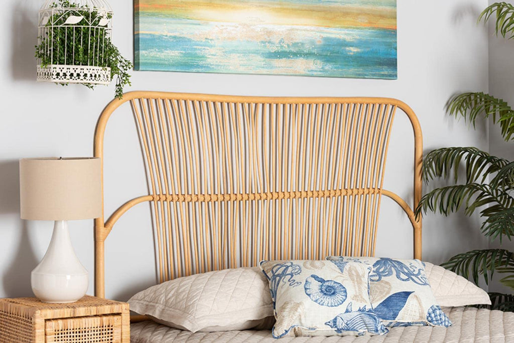 Baxton Studio Laina Modern Bohemian Natural Brown Rattan Queen Size Wall-Mount Headboard