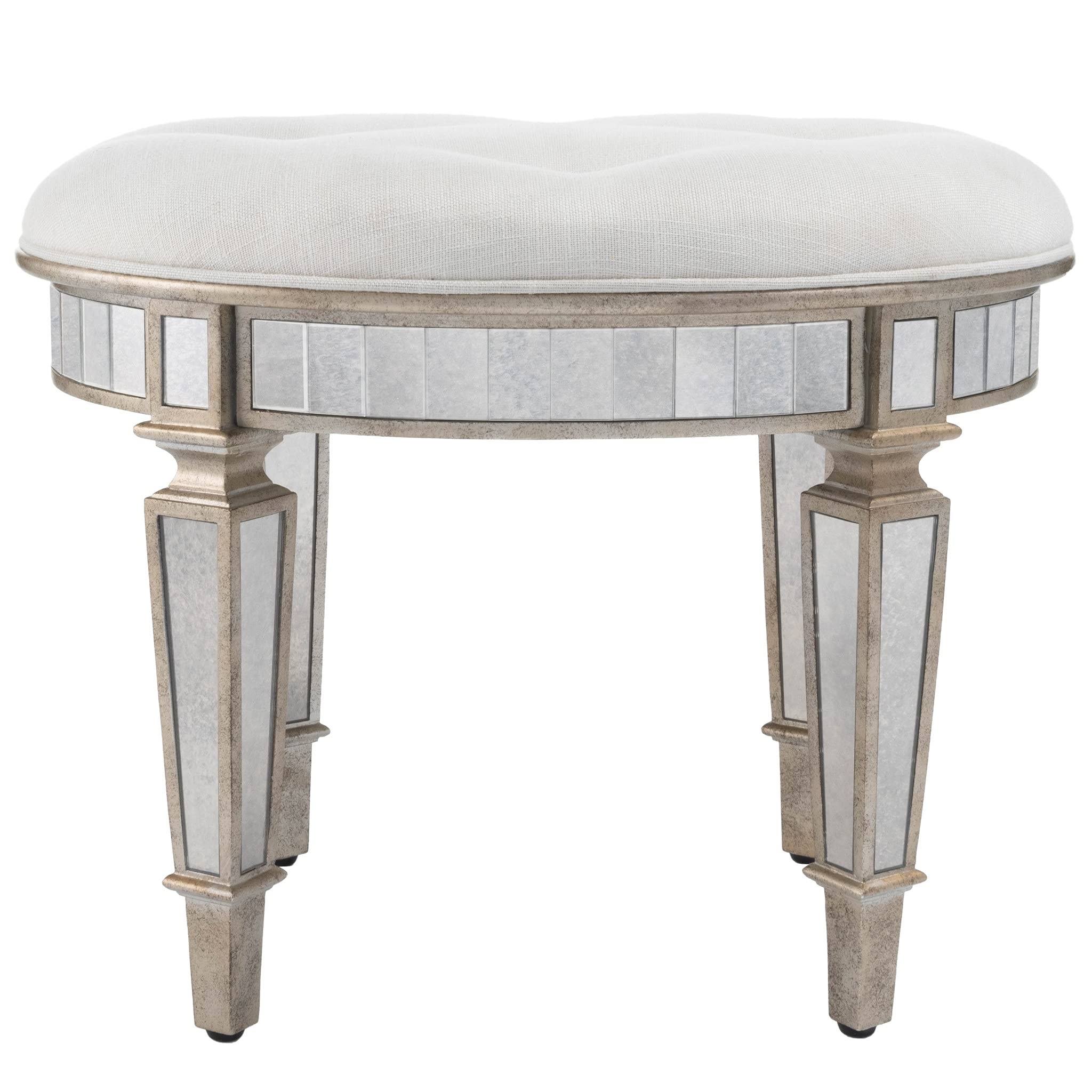 HomeRoots Silver Birch Wood Solids; MDF, Glass Modern Mirrored Vanity Stool
