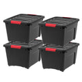 IRIS USA 32 Qt Stackable Plastic Storage Bins with Lids, 4 Pack - BPA-Free, Made in USA - Garage Organizing Solution, Latches, D