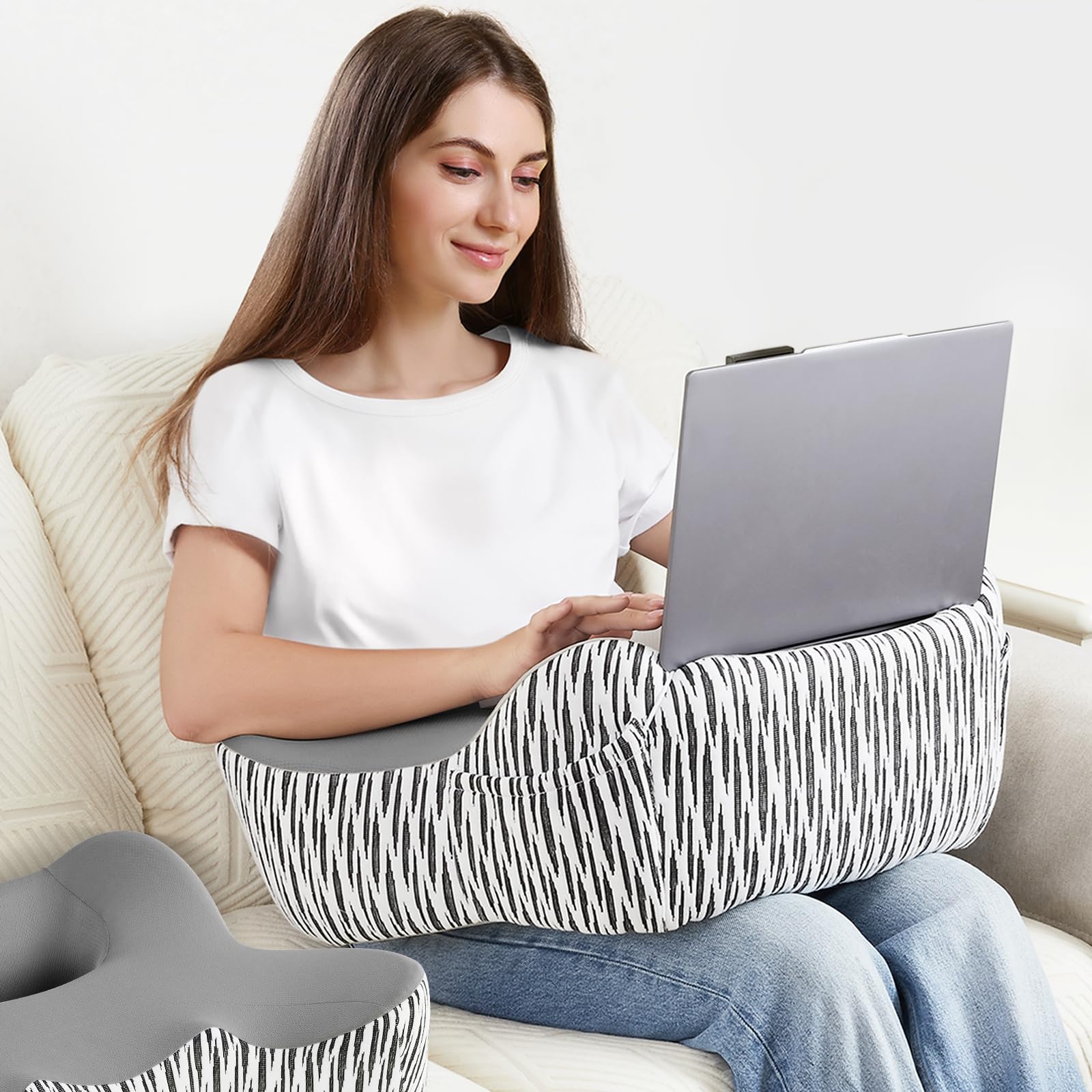 Donama Reading Pillow For Gaming, Lap Desk Pillow For Laptop, Arm Rest Pillow With Side Pockets, Memory Foam Bed Rest Pillow For