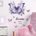 Butterfly Floral Wall Decal Sticker With Dreams Come True Quote