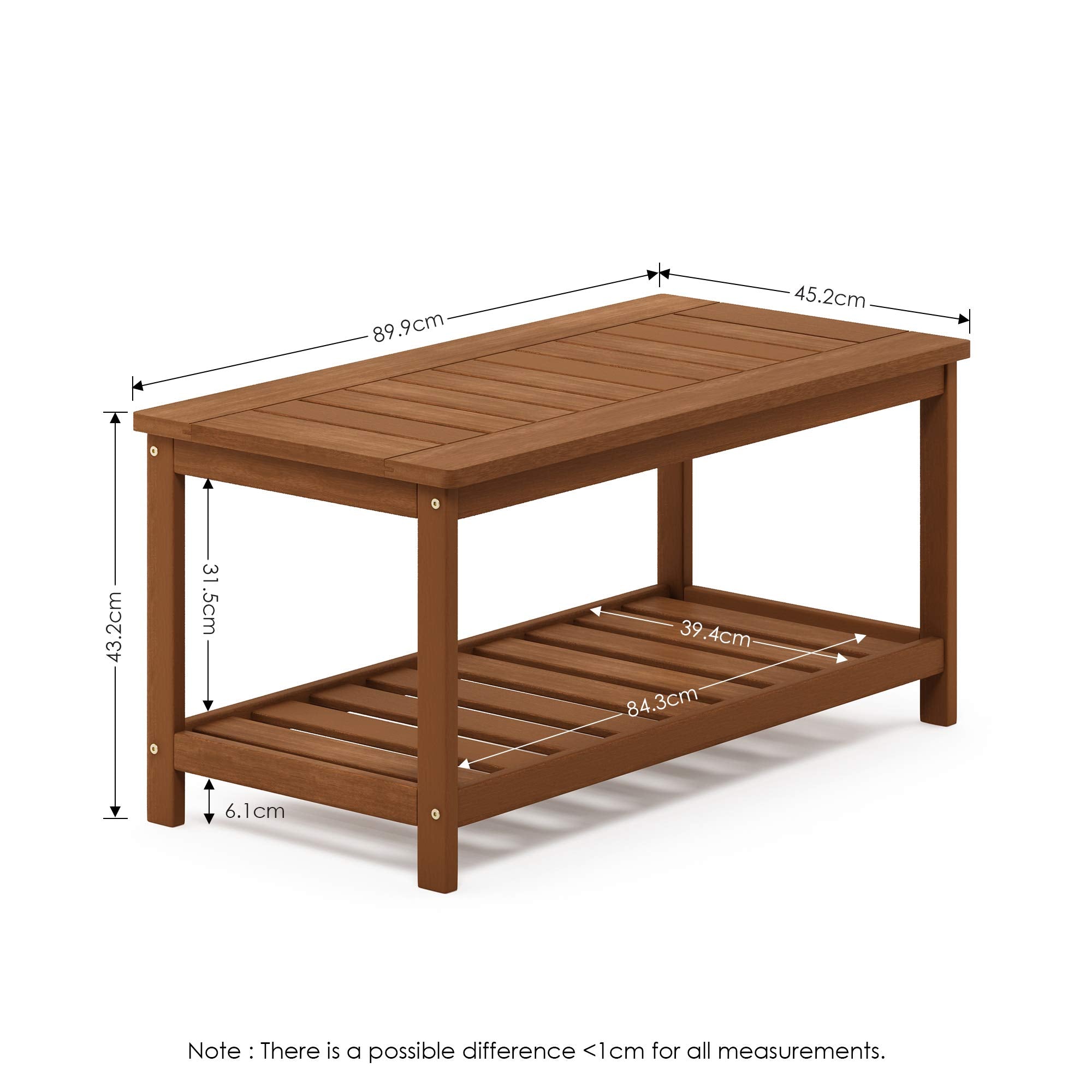 Furinno Fg18508 Tioman Hardwood Patio Furniture 2-Tier Coffee Table In Teak Oil, Natural
