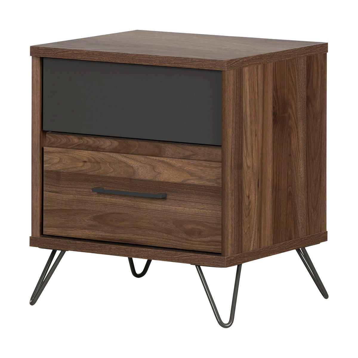 South Shore Olvyn 2-Drawer Nightstand-End Table with Storage, Natural Walnut and Charcoal