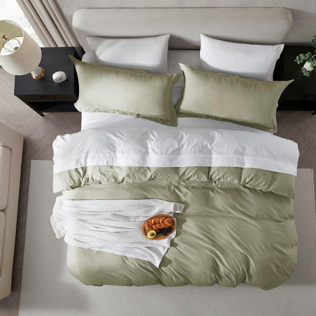 Nestl Light Sage California King Duvet Cover Sets - Soft Prewashed Cal King Duvet Cover, 3 Piece, With Zipper Closure, 1 Duvet Cover 104X98 Inches And 2 Pillow Shams - No Comforter