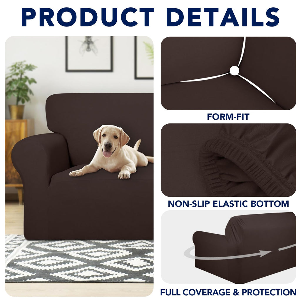 Purefit 100% Dual Waterproof Couch Cover Slipcovers For Couches And Sofas - Stretch Non Slip Fleece Sofa Covers Washable, Leakproof Furniture Protector For Kids, Pets, Dog (Oversized Sofa, Chocolate)