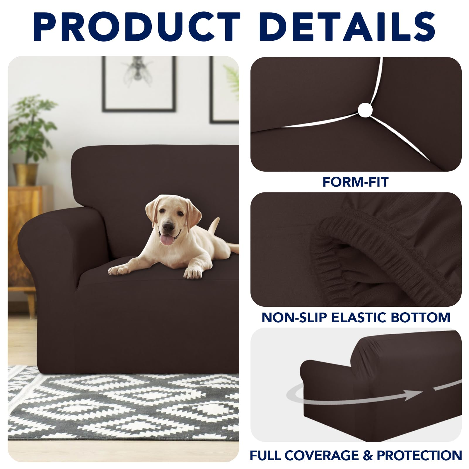 Purefit 100% Dual Waterproof Couch Cover Slipcovers For Couches And Sofas - Stretch Non Slip Fleece Sofa Covers Washable, Leakproof Furniture Protector For Kids, Pets, Dog (Sofa, Chocolate)
