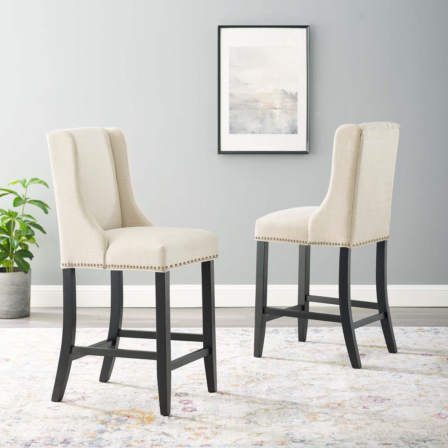 Modway Baron Counter Stool Upholstered Fabric Set Of 2, Beige
