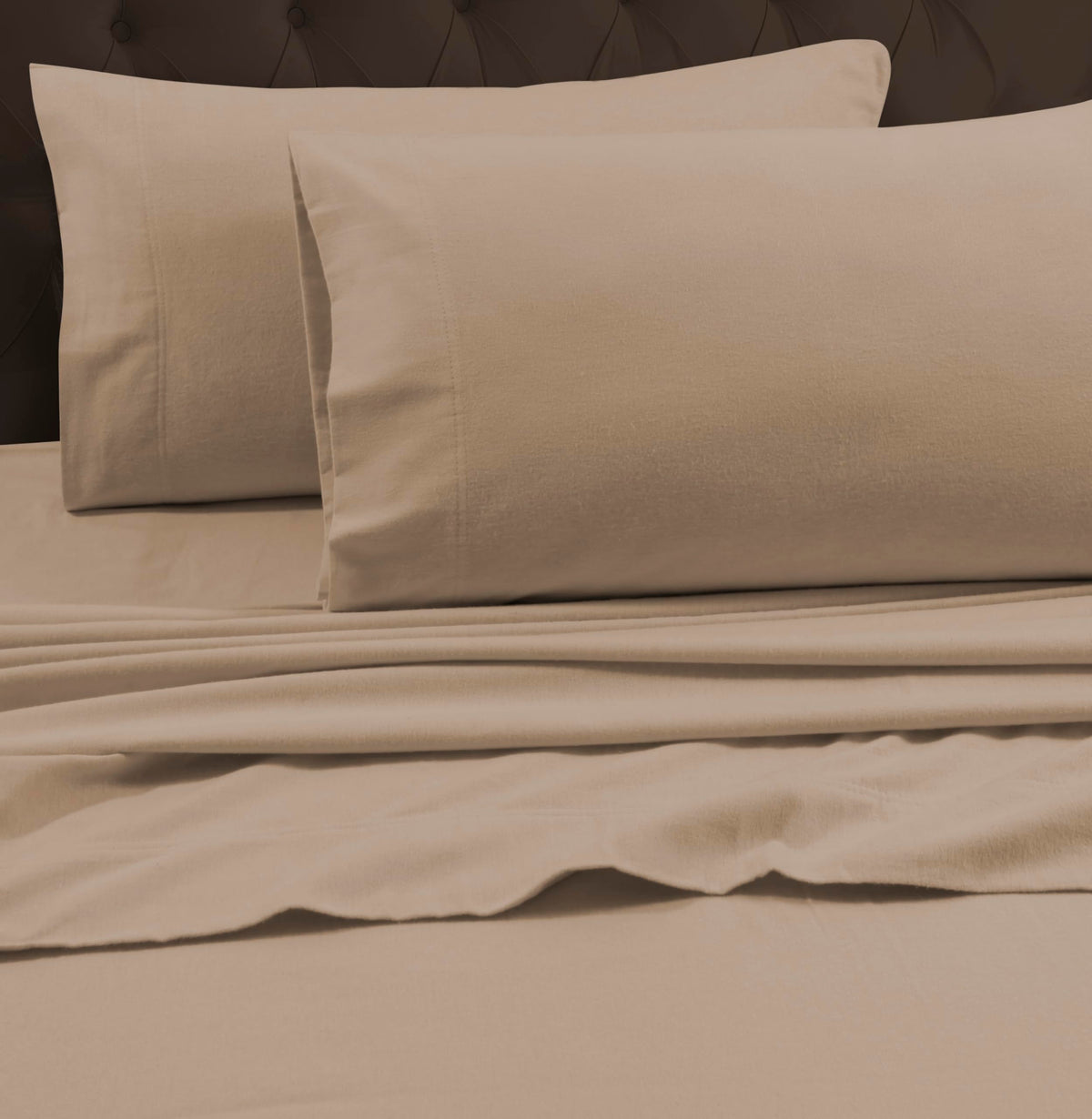 Tribeca Living Queen Luxury Solid Flannel Extra Deep Pocket Fitted Sheet, Fits Up To 24' Mattress, Cashmere