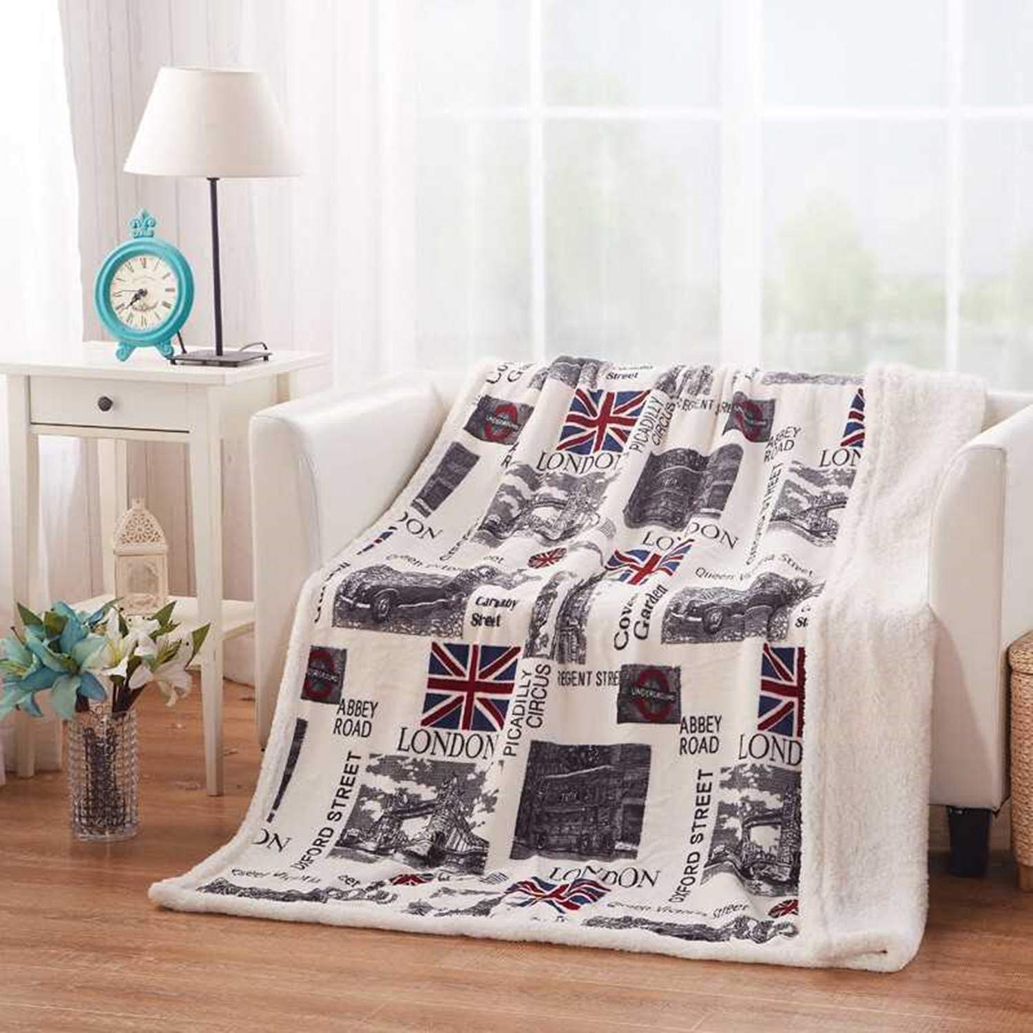 Abreeze Super Soft Fleece Blanket British Flag Sherpa Throw Blanket Comfy Throw Blanket 51'X63'