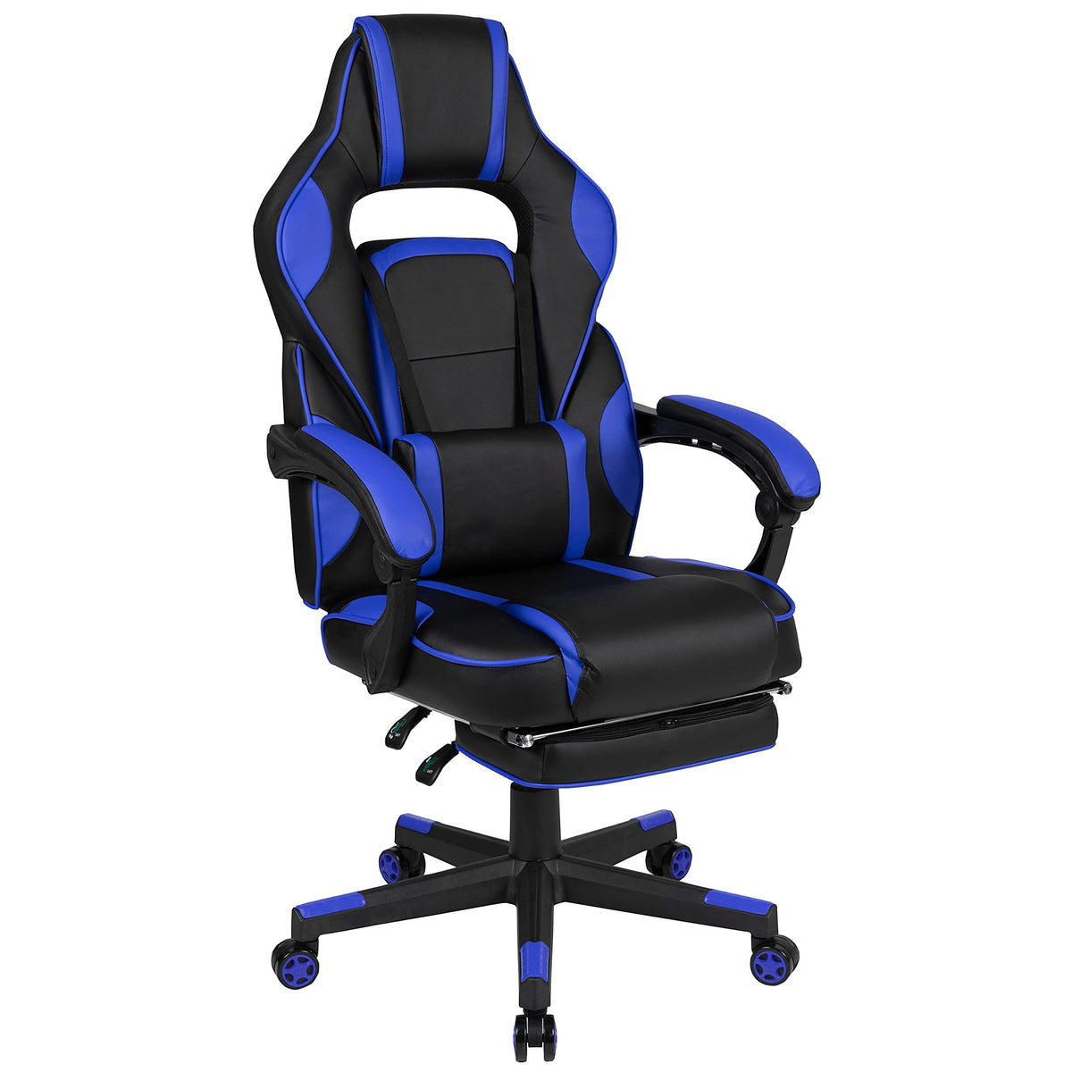 Flash Furniture X40 Gaming Chair Racing Ergonomic Computer Chair with Fully Reclining Back/Arms, Slide-Out Footrest, Massaging Lumbar - Black/Blue