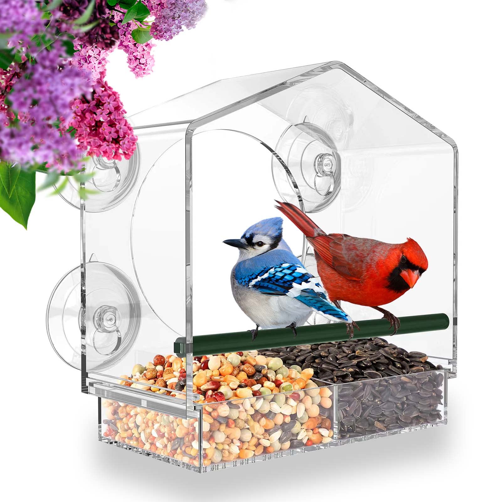 Mrcrafts Window Bird Feeder For Outside With Strong Suction Cups, Fits For Cardinals, Finches, Chickadees Etca