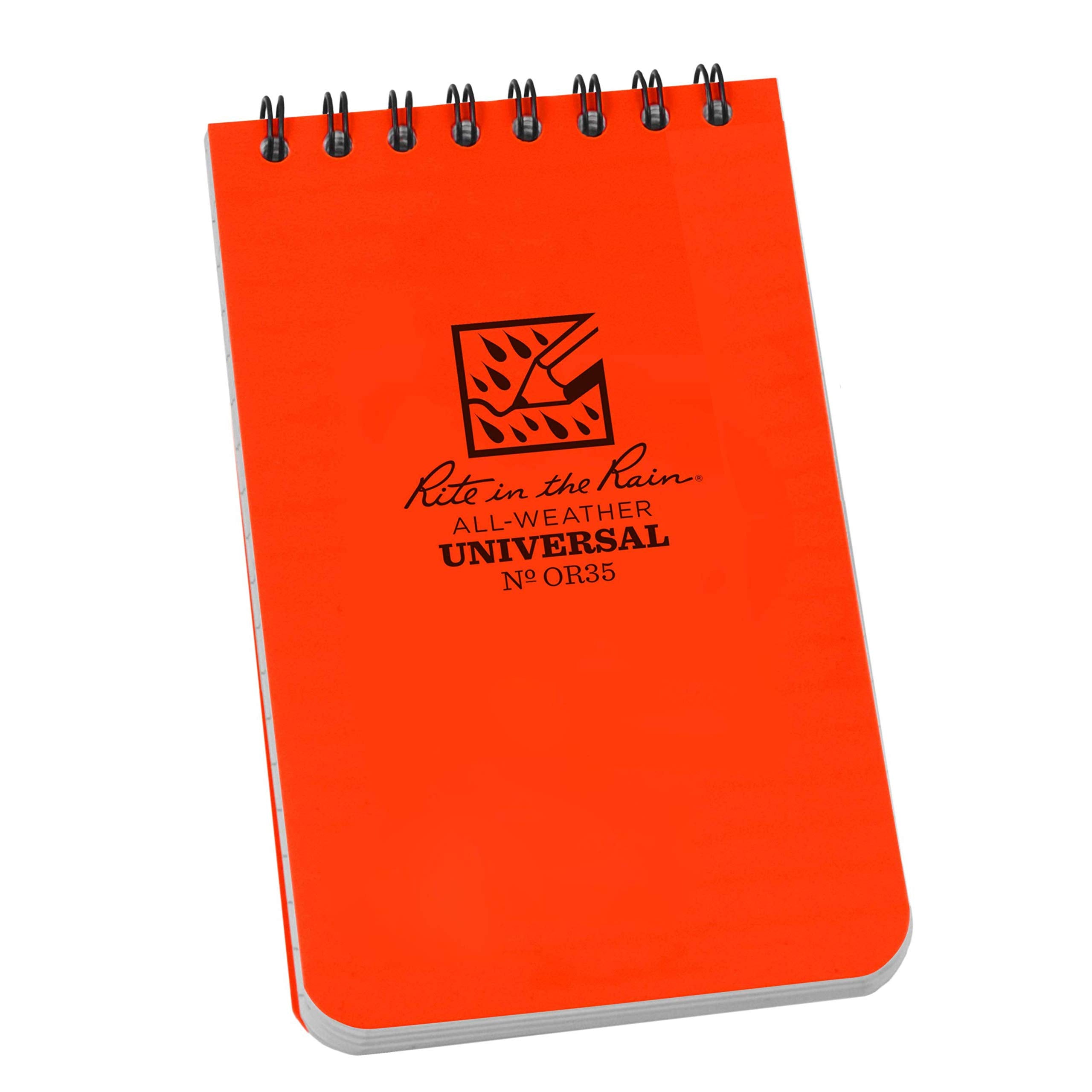 Rite In The Rain Weatherproof Top Spiral Notebook, 3' X 5', Orange Cover, Universal Pattern, 6 Pack (No. Or35L6)
