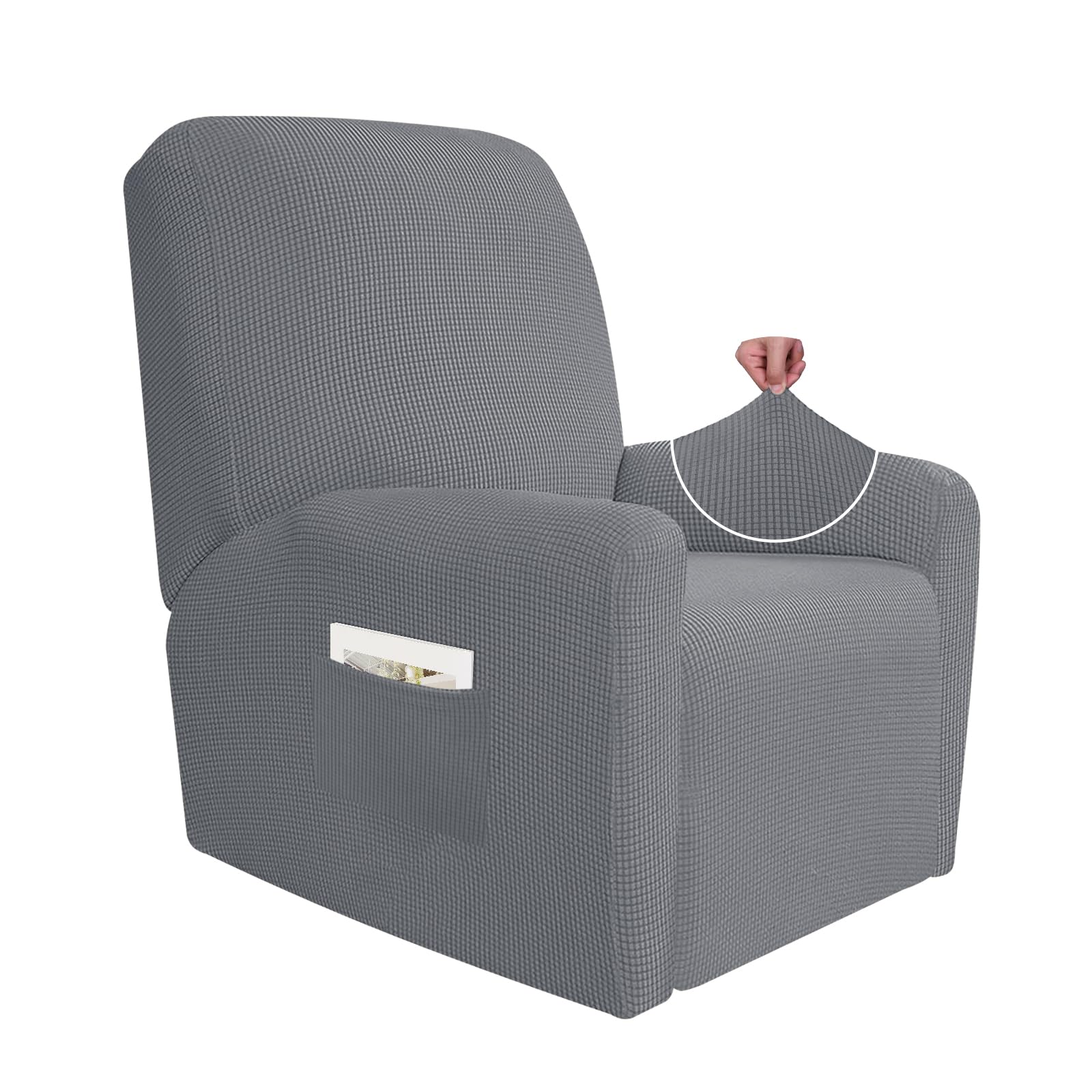 Jiviner Super Stretch Recliner Chair Covers 4 Pieces Sofa Slipcover For Recliner Chair Spandex Soft Recliner Slipcover With Pockets Recliner Furniture Protector (Recliner, Light Gray)