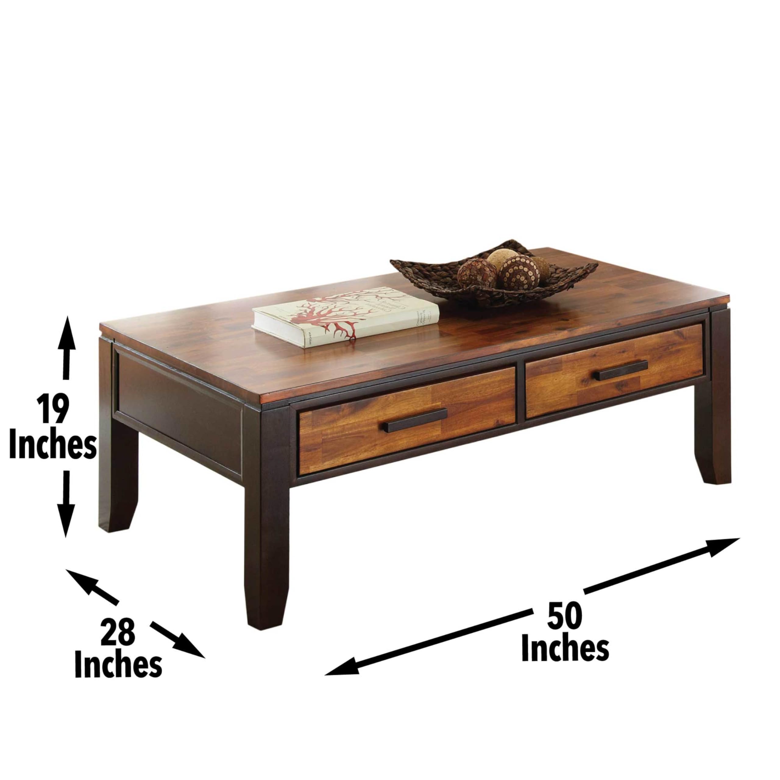 Steve Silver Company Abaco Cocktail Contemporary Style, Two-Toned Cordovan Cherry Finish, with Storage Drawers Table, 50 inches, Red