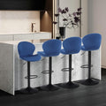 Youhauchair Modern Bar Stools Set Of 4, Velvet Height Adjustable Swivel Barstools, Armless Kitchen Island Counter Chairs With Back & Footrest, Blue