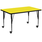 Flash Furniture Mobile Rectangular Hp Laminate Activity Table With Height Adjustable Short Legs, 36"W X 72"L, Yellow