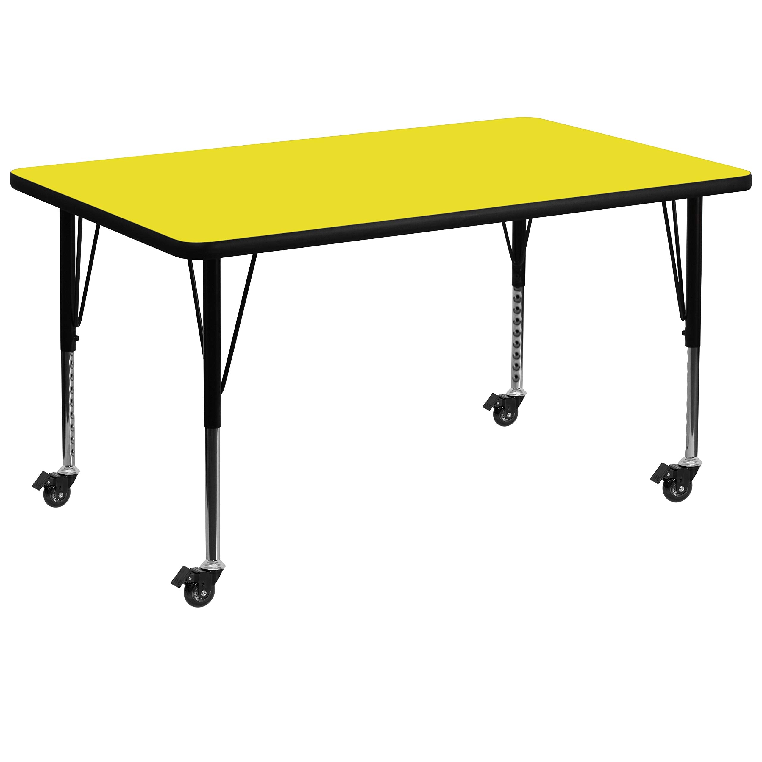 Flash Furniture Mobile Rectangular Hp Laminate Activity Table With Height Adjustable Short Legs, 36"W X 72"L, Yellow