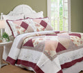 Cozy Line Home Fashions Floral Real Patchwork Burgundy Red Coral Pink Scalloped Edge Country 100% Cotton Quilt Bedding Set, Reve