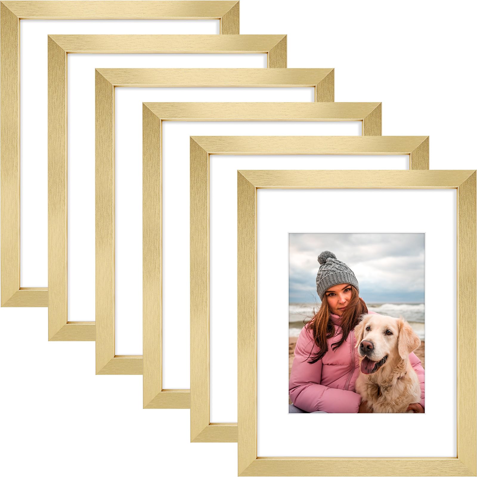 AUEAR 9x12 Picture Frames Set of 6, with Mat for 6x8 or 9x12 Without Mat, Composite Wood Gallery Photo Frames with Plexiglass, W
