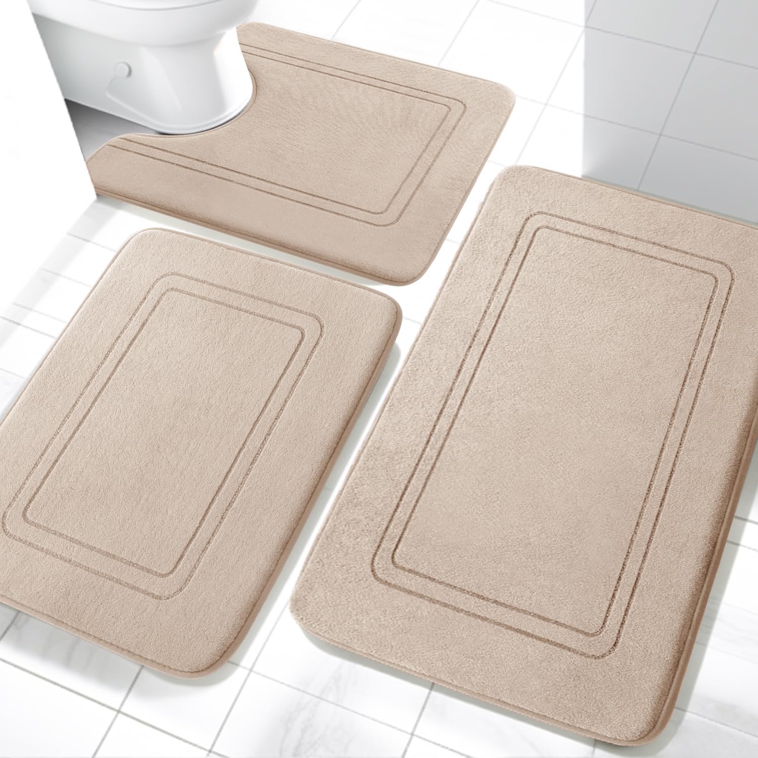 YIHOUSE Memory Foam Bath Mat Set, Bathroom Rugs Sets 3 Pieces, Non Slip Bath Mats for Bathroom, Super Soft and Water Absorbent B