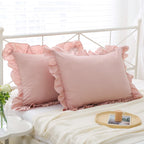 Mywinlle Ruffle Pillowcases Farmhouse Pillow Shams Standard Set Of 2,Shabby Dusty Pink Ruffled Pillow Caseswashed Cotton Pillow